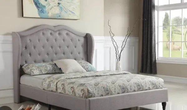 LindoMar Crystal Curve Tufted Bed Frame - Pearl Grey