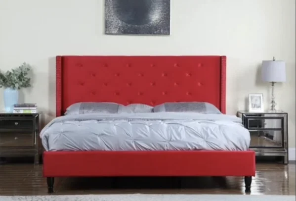 LindoMar Scarlet Luxe Velvet Bed Frame - Crimson Red