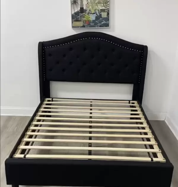 LindoMar Midnight Curve Velvet Platform Bed - Black