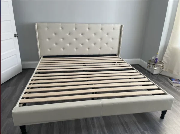 LindoMar Ivory Crest Tufted Bed Frame - Cream Linen